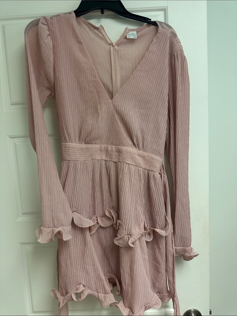 Selfie Leslie Blush Pink Ruffle Long-Sleeve Wrap Dress